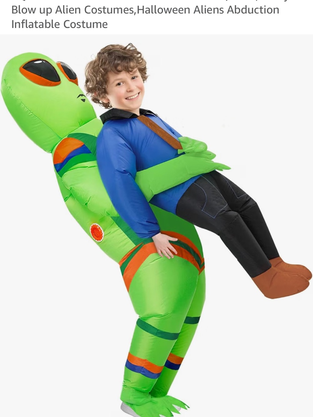 Amazon Inflatable Alien Abduction Costume in Bright Green and Blue